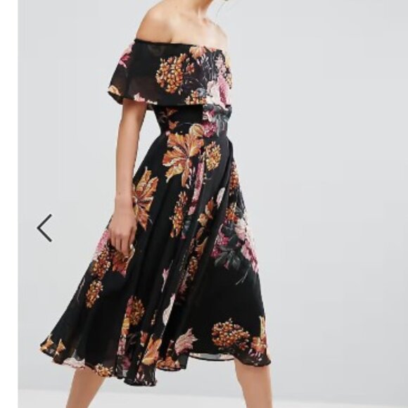 ASOS Bardot Midi Dress in Floral Print Size 4 - Picture 4 of 8